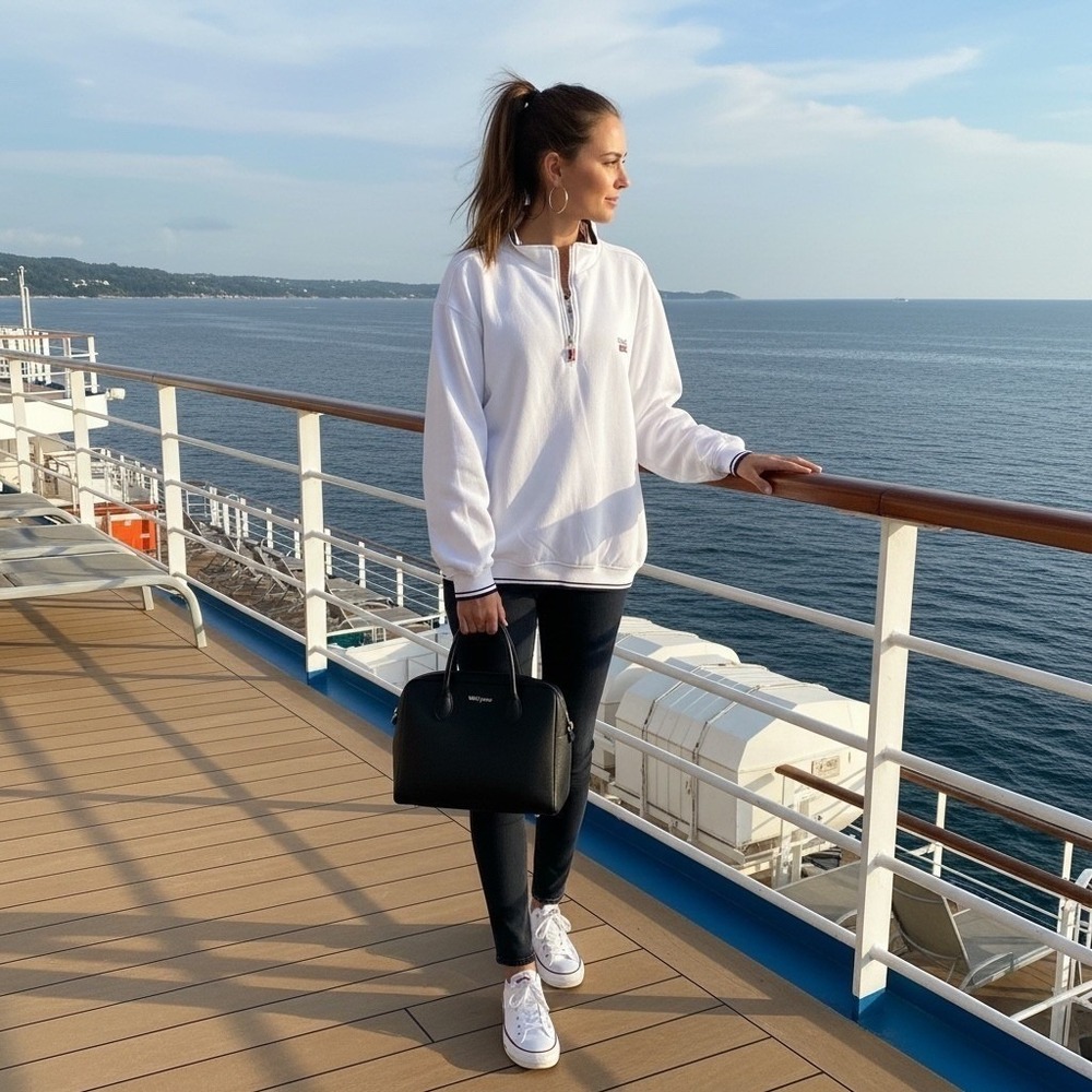 Carnival Cruise Line White Quarter Zip Sweatshirt Nautical Flag Logo L/XL NWT